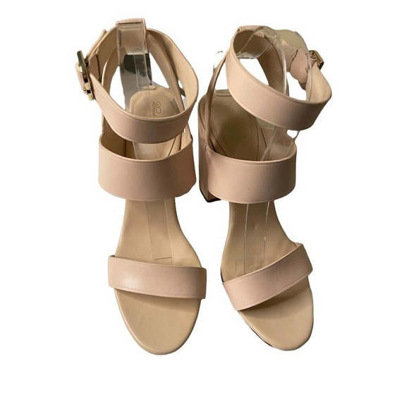 Brooks Brothers Cream Strappy Chunky Leather High Heel Sandals Size 9.5 - Picture 11 of 11